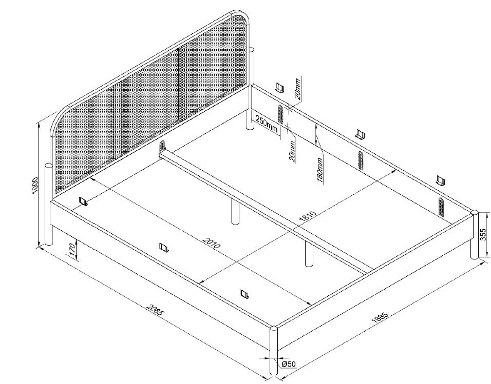 Jade Bed Rattan Oak / Wooden bed oak-rattan