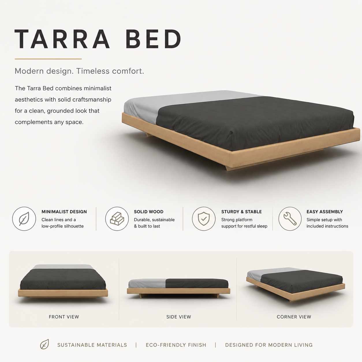 Tarra Bed / Διπλό Κρεβάτι Μασίφ