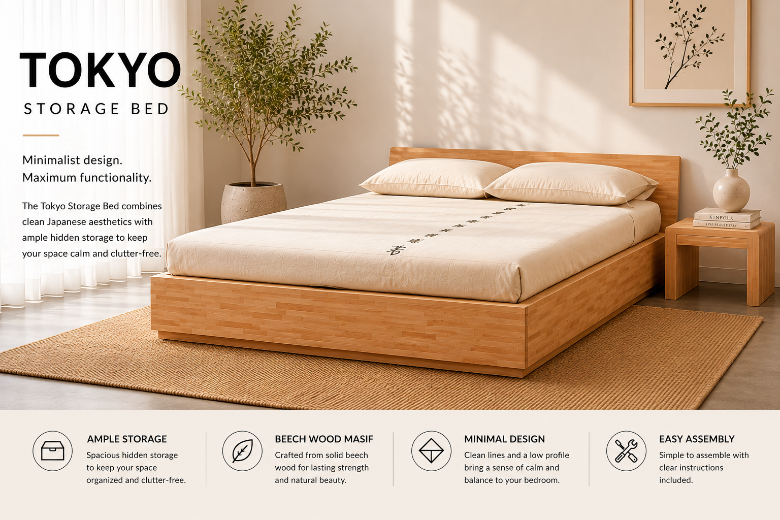 Tokyo double storage bed κρεβάτι με αποθηκευτικό χώρο μασίφ