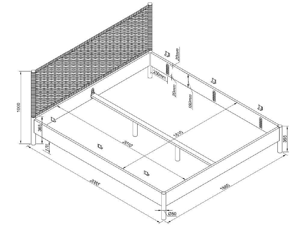 Rope Bed Oak Vipack / Διπλό ξύλινο κρεβάτι