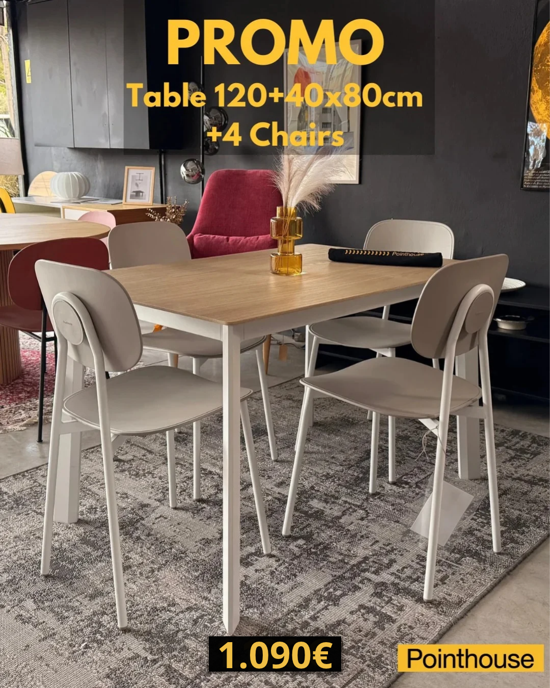 Drop Τραπέζι 120+40cm & 4 Καρέκλες Tata Young