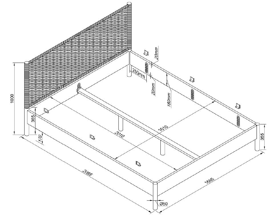 Rope Bed Oak Vipack / Διπλό ξύλινο κρεβάτι