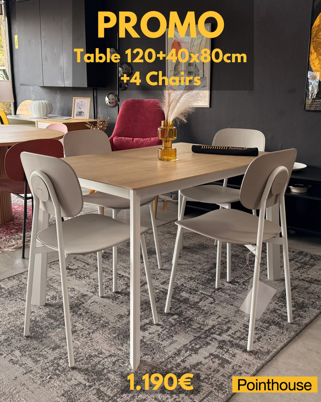 Drop Τραπέζι 120+40cm & 4 Καρέκλες Tata Young