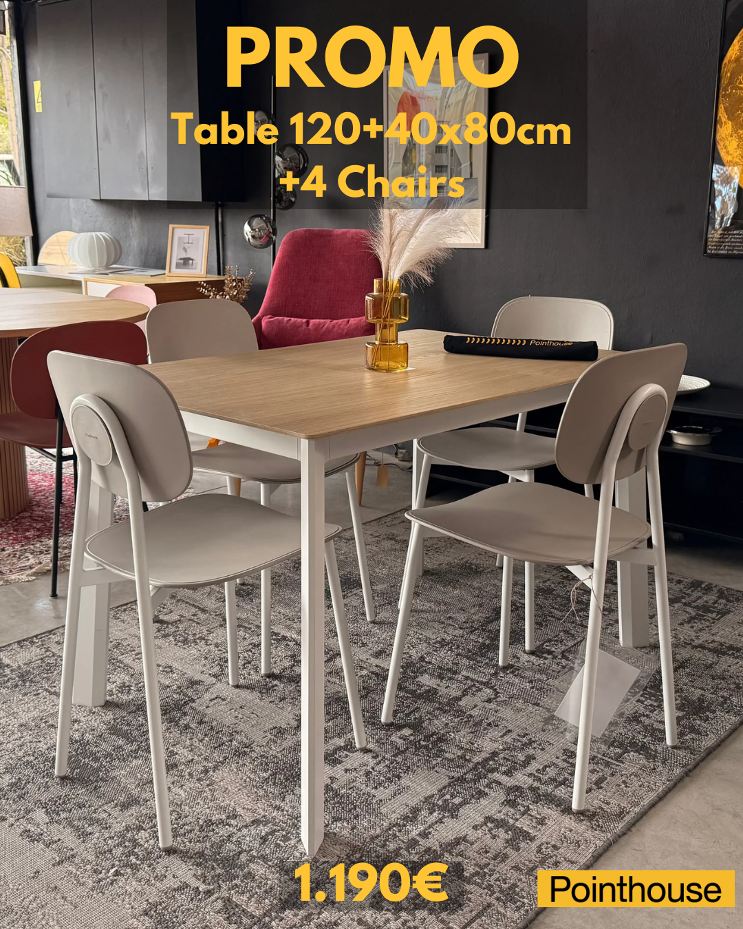 Drop Τραπέζι 120+40cm & 4 Καρέκλες Tata Young