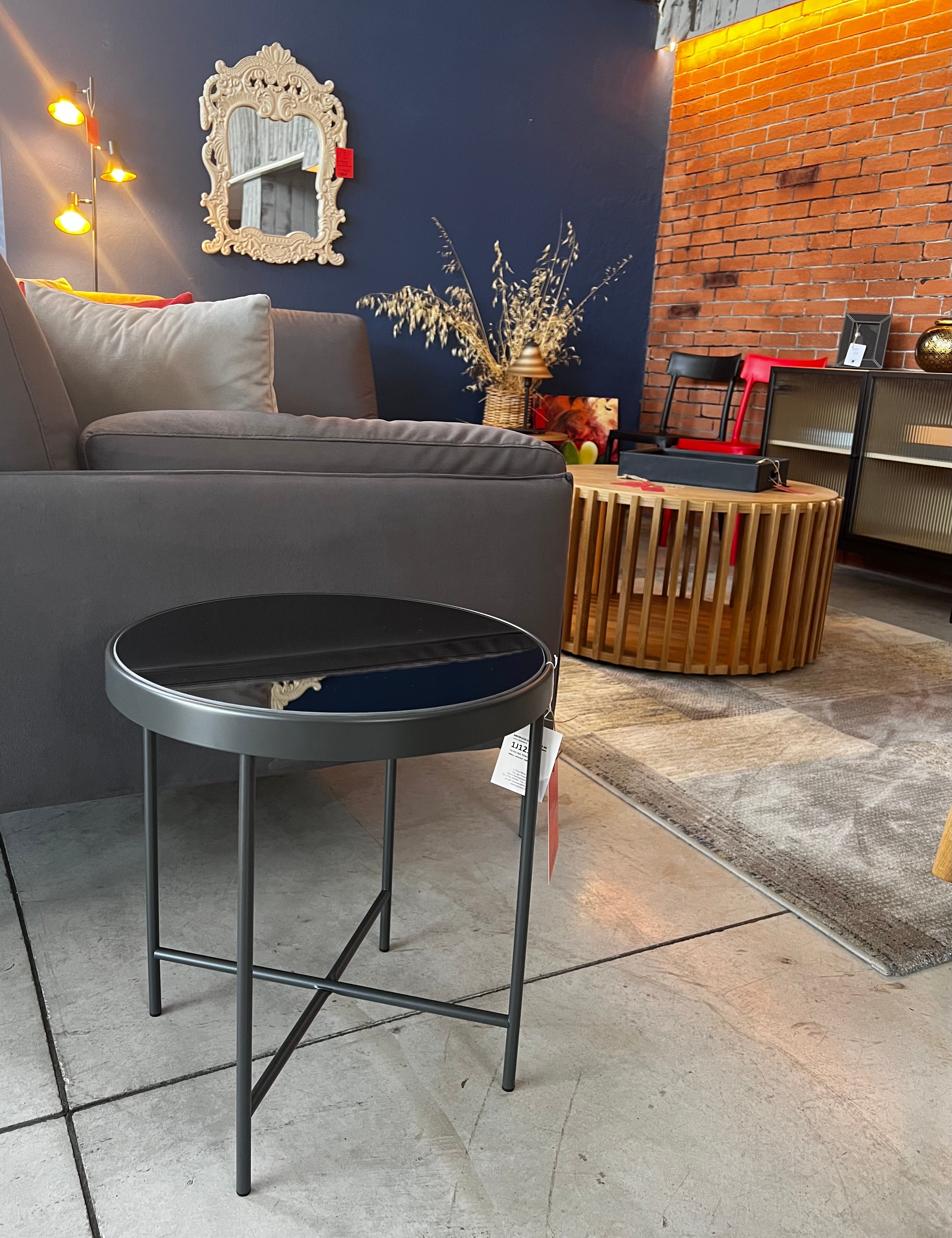 COFFEE TABLE BLACK METAL AND BLACK GLASS